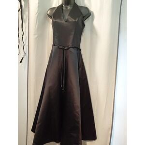 Vintage McClintock Gunne Sax ‎ Black Satin Midi  Halter Dress Y2k Party
